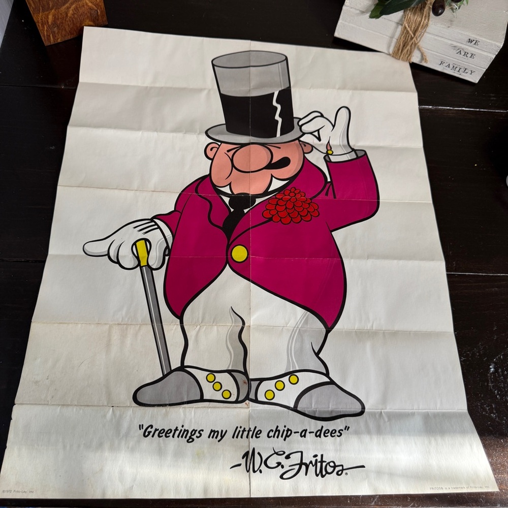 Vintage Frito Lay Poster W. C. Fritos 1972 Greetings My Little Chip-a-Dees